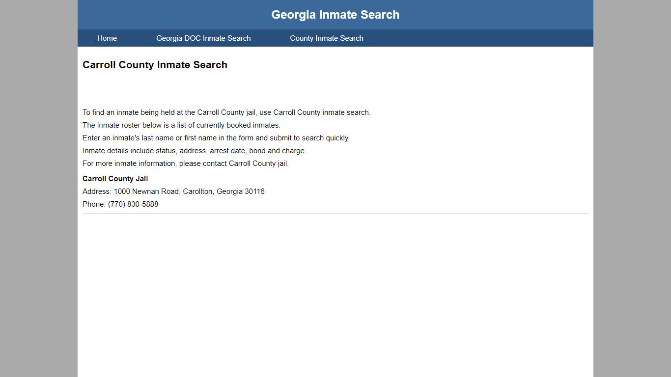 Carroll County Jail Inmate Search
